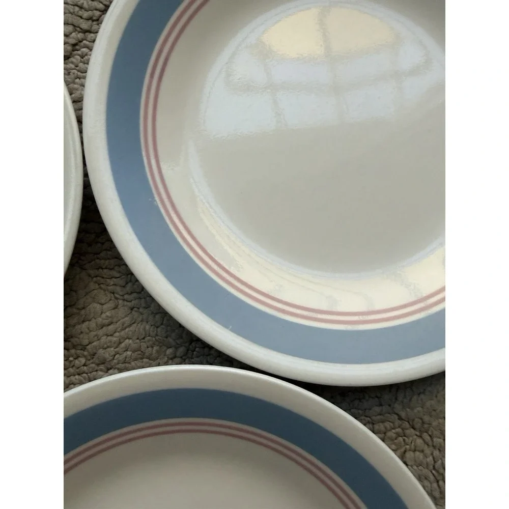 Corelle Colonial Blue Bread Plate Set of3 With Blue Border W/Pink Inner Rings